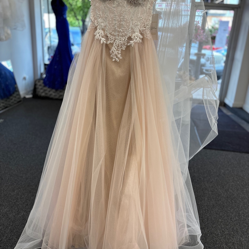 Gold and Pink Embellished Tiered Sleeveless Wedding Gown